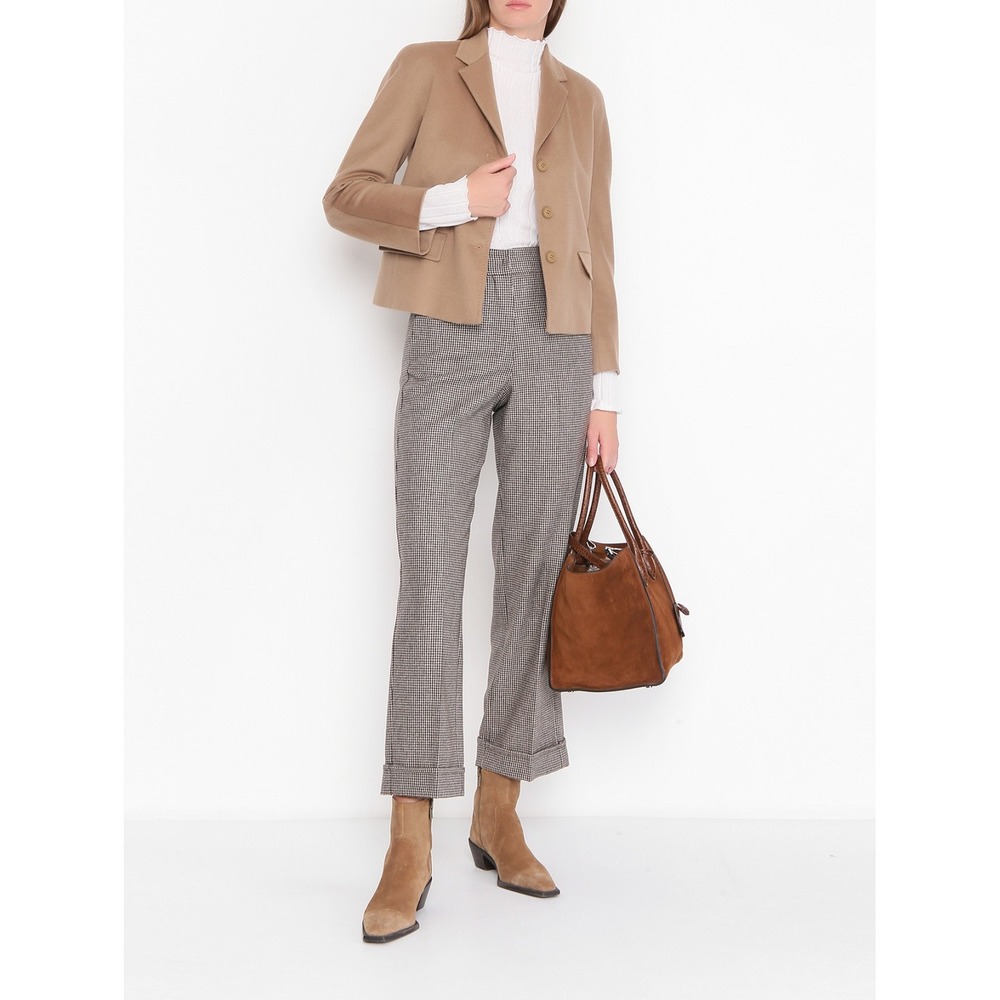 S Max Mara US 4 Wool Cashmere Houndstooth Wide Leg Cropped Pants Italy